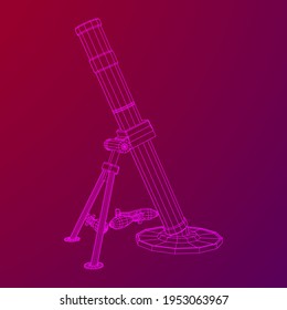 Firearm weapon army mortar and mine. Wireframe low poly mesh vector illustration