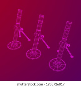 Firearm weapon army mortar and mine. Wireframe low poly mesh vector illustration