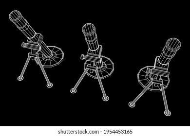 Firearm weapon army mortar and mine. Wireframe low poly mesh vector illustration