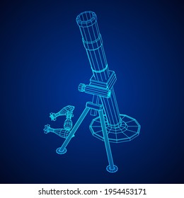Firearm weapon army mortar and mine. Wireframe low poly mesh vector illustration