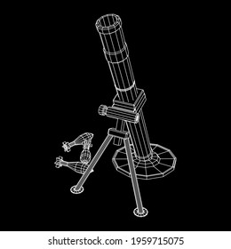 Firearm weapon army mortar and mine. Wireframe low poly mesh vector illustration