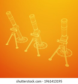 Firearm weapon army mortar and mine. Wireframe low poly mesh vector illustration