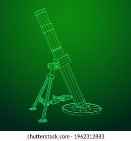 Firearm weapon army mortar and mine. Wireframe low poly mesh vector illustration