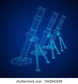 Firearm weapon army mortar and mine. Wireframe low poly mesh vector illustration