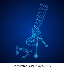 Firearm weapon army mortar and mine. Wireframe low poly mesh vector illustration