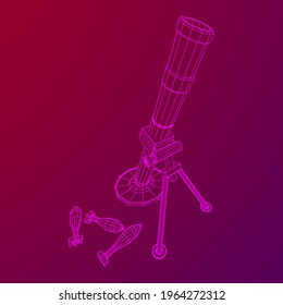 Firearm weapon army mortar and mine. Wireframe low poly mesh vector illustration
