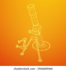Firearm weapon army mortar and mine. Wireframe low poly mesh vector illustration