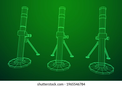 Firearm weapon army mortar and mine. Wireframe low poly mesh vector illustration