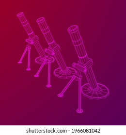 Firearm weapon army mortar and mine. Wireframe low poly mesh vector illustration