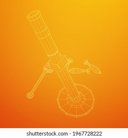 Firearm weapon army mortar and mine. Wireframe low poly mesh vector illustration