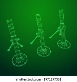 Firearm weapon army mortar and mine. Wireframe low poly mesh vector illustration