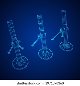 Firearm weapon army mortar and mine. Wireframe low poly mesh vector illustration