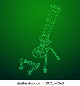 Firearm weapon army mortar and mine. Wireframe low poly mesh vector illustration