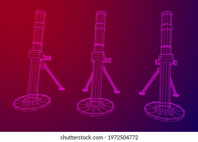 Firearm weapon army mortar and mine. Wireframe low poly mesh vector illustration