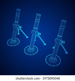 Firearm weapon army mortar and mine. Wireframe low poly mesh vector illustration