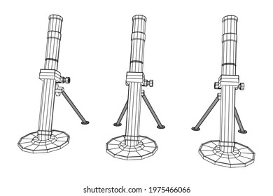 Firearm weapon army mortar and mine. Wireframe low poly mesh vector illustration