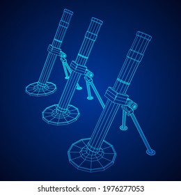 Firearm weapon army mortar and mine. Wireframe low poly mesh vector illustration
