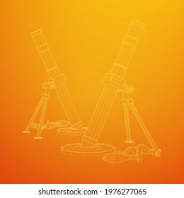Firearm weapon army mortar and mine. Wireframe low poly mesh vector illustration