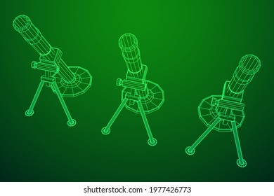 Firearm weapon army mortar and mine. Wireframe low poly mesh vector illustration