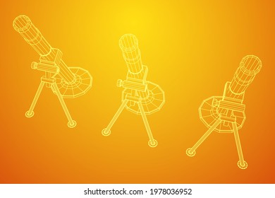 Firearm weapon army mortar and mine. Wireframe low poly mesh vector illustration
