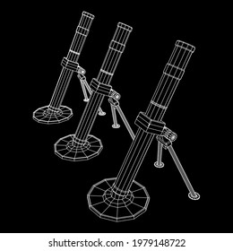 Firearm weapon army mortar and mine. Wireframe low poly mesh vector illustration