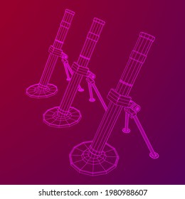 Firearm weapon army mortar and mine. Wireframe low poly mesh vector illustration