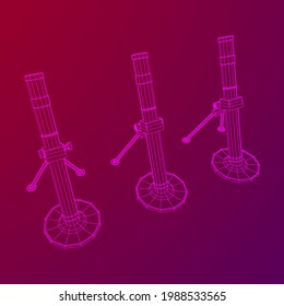 Feuerwaffenwaffenarmee und meine. Wireframe Low-Poly-Mesh, Vektorgrafik