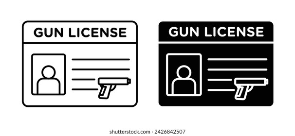 Icono de línea de autorización de armas de fuego. Icono de permiso de armas en color blanco y negro.