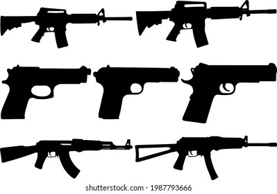 Máquinas automáticas de armas de fuego y pistolas en un conjunto.
