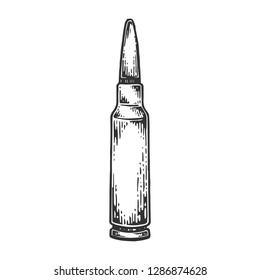 Firearms cartridge for automatic rifle machine gun engraving vector illustration. Scratch board style imitation. Black and white hand drawn image.