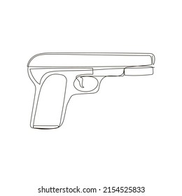 Dibujo continuo de armas de fuego. Una línea de arma, pistola de gas, armas para la policía y la autodefensa, arma de juguete.
