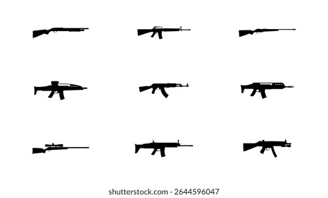 Design vetorial de coleção de ícones de armas de fogo em estilo moderno