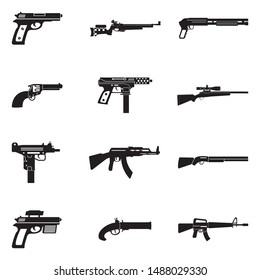 Firearms Icons. Black Flat Design. Vector Illustration.