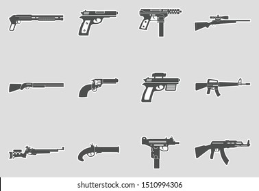 Firearms Icons. Sticker Design. Vector Illustration.