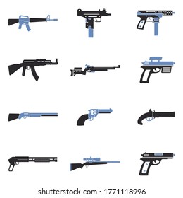 Iconos de armas de fuego. Diseño Plano De Dos Tonos. Ilustración vectorial.