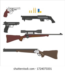 juego de armas de fuego, vector sobre fondo blanco