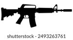 Firearms Military automatic machine gun weapon M 16 legendary assault rifle icon line art editable stroke vector illustration. Classic armament. Silhouette automatic tactical carbine.