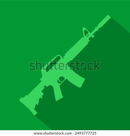 Firearms Military automatic machine gun weapon M 16 legendary assault rifle icon line art editable stroke vector illustration. Classic armament. Silhouette with shadow automatic tactical carbine.