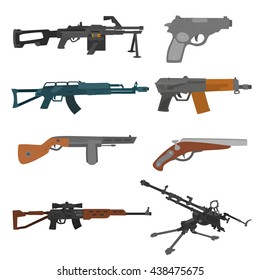 firearms set. collection of weapons on a white background