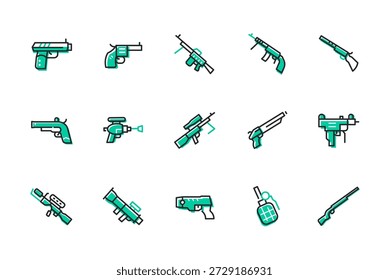 Firearms - set of line design style icons
