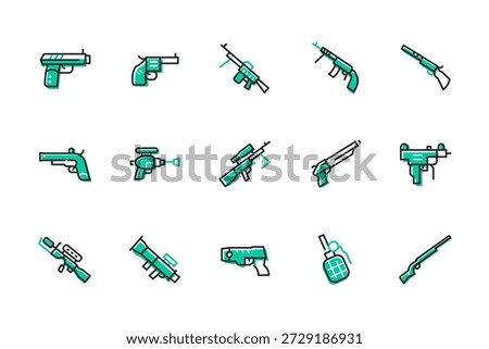 Firearms - set of line design style icons