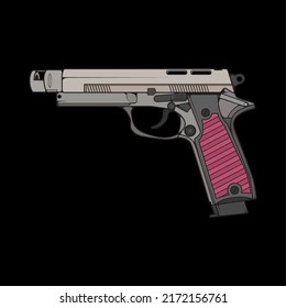 Firearms vector style, Shooting gun, Weapon illustration, Vector Line, Gun illustration, Modern Gun, Military concept, Pistol for training
