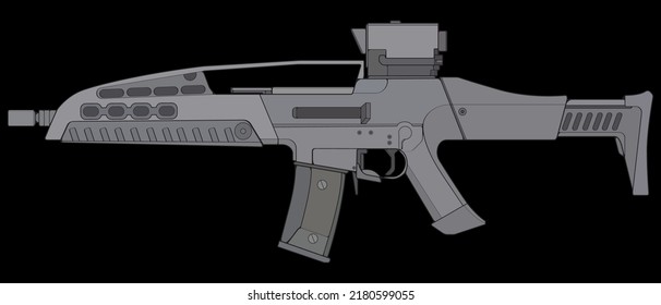 Estilo vectorial de armas de fuego, arma de tiro, ilustración de arma, línea vectorial, ilustración de arma, arma moderna, concepto militar, pistola para entrenamiento
