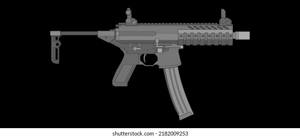 Estilo vectorial de armas de fuego, arma de tiro, ilustración de arma, línea vectorial, ilustración de arma, arma moderna, concepto militar, pistola para entrenamiento
