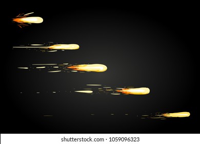 Fireball animation. Sprite sheet for game or cartoon. Magic spell concept. Vector illustration isolated on dark background. Website page and mobile app design.
