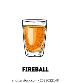 Fireball cocktail illustration. Hand drawn vector illustration. Isolated object.	