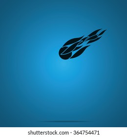 Fireball or comet flying. Comet fire falling with blazing fireball full of flames. Flat icon.