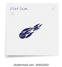 Fireball or comet flying. Comet fire falling with blazing fireball full of flames. Flat icon.
