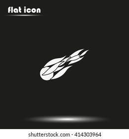 Fireball or comet flying. Comet fire falling with blazing fireball full of flames. Flat icon.