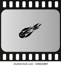 Fireball or comet flying. Comet fire falling with blazing fireball full of flames. Flat icon.